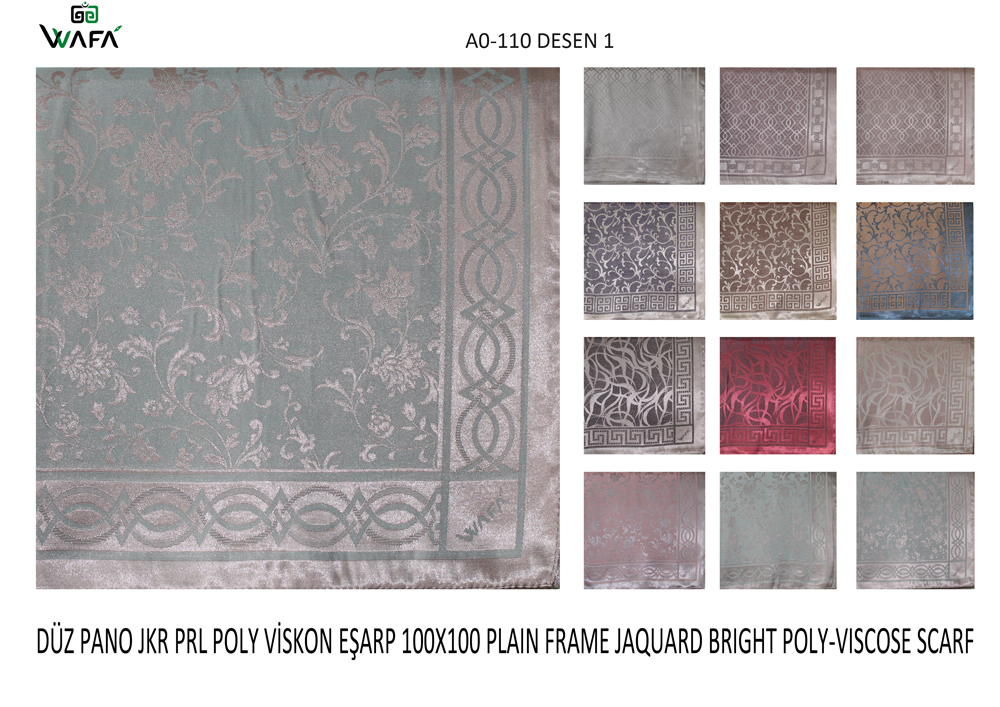 Düz Pano Jakar Parlak Polyester Viskon Eşarp A0-110-1