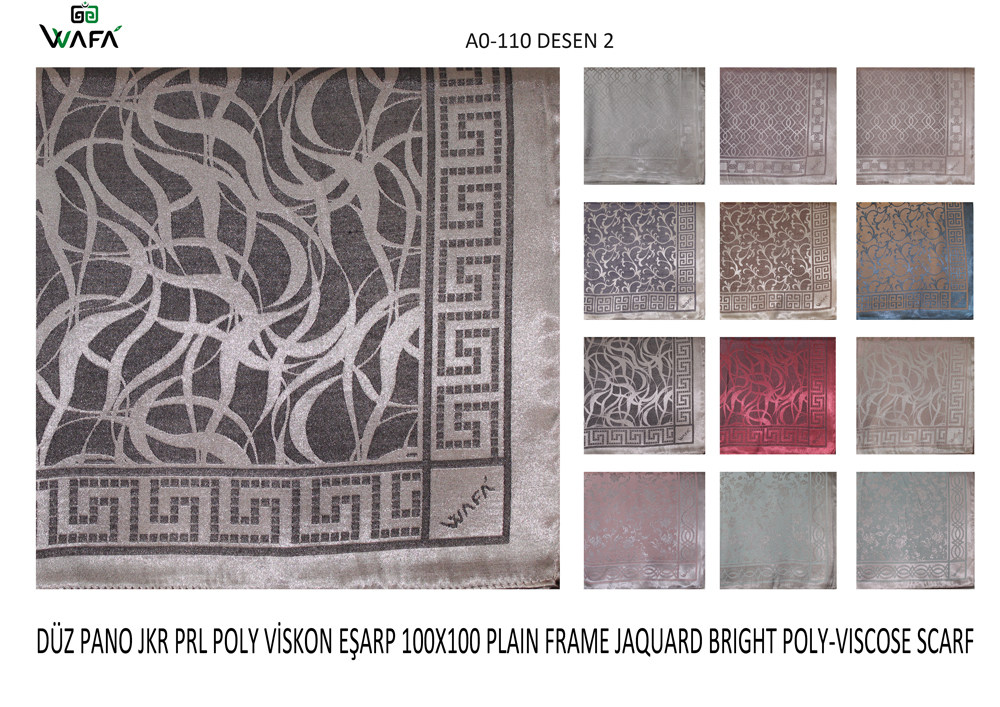 Düz Pano Jakar Parlak Polyester Viskon Eşarp A0-110-2