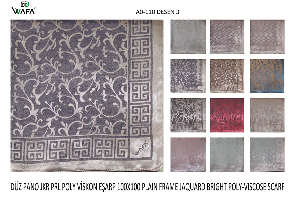 Düz Pano Jakar Parlak Polyester Viskon Eşarp A0-110-3