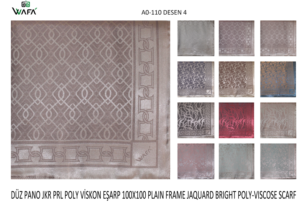 Düz Pano Jakar Parlak Polyester Viskon Eşarp A0-110-4
