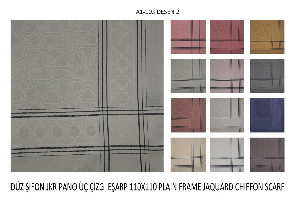Düz Şifon Jakar Pano Üç Çizgi Eşarp A1-103-2