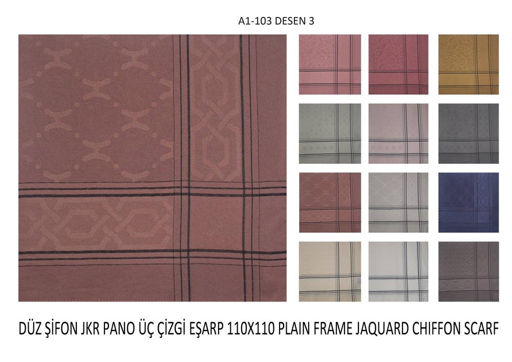 Düz Şifon Jakar Pano Üç Çizgi Eşarp A1-103-3