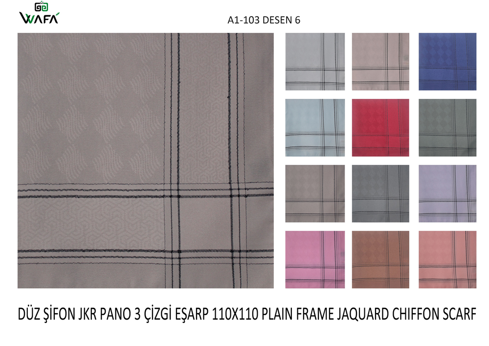Düz Şifon Jakar Pano Üç Çizgi Eşarp A1-103-6