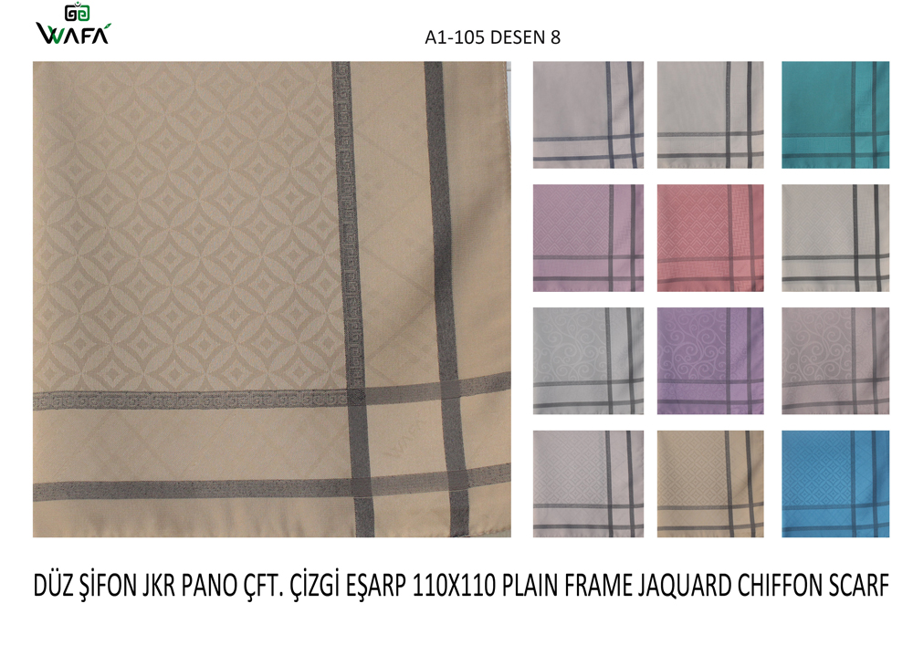 Düz Şifon Jakar Pano Çift Çizgi Eşarp A1-105-8