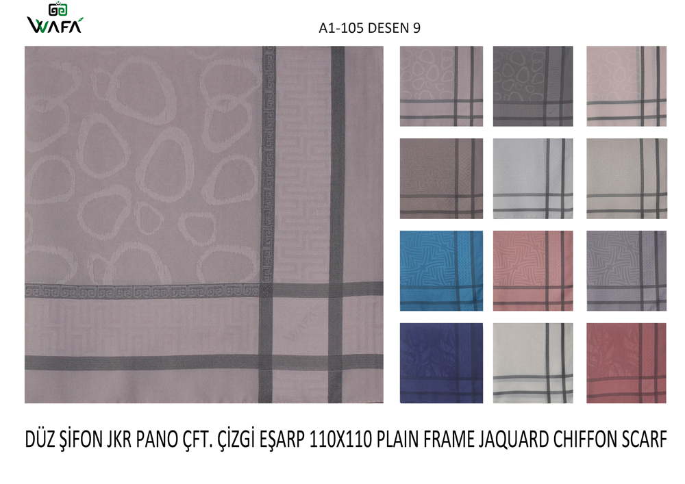 Düz Şifon Jakar Pano Çift Çizgi Eşarp A1-105-9