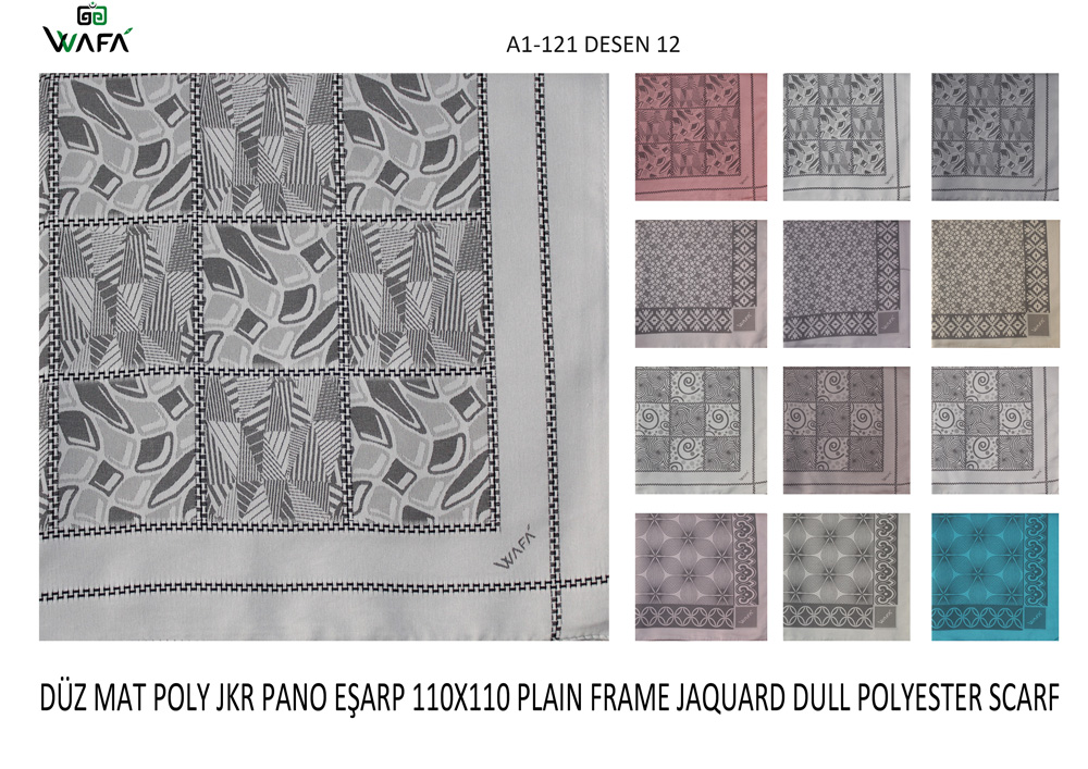 Düz Pano Jakar Mat Polyester Saten Eşarp A1-121-12