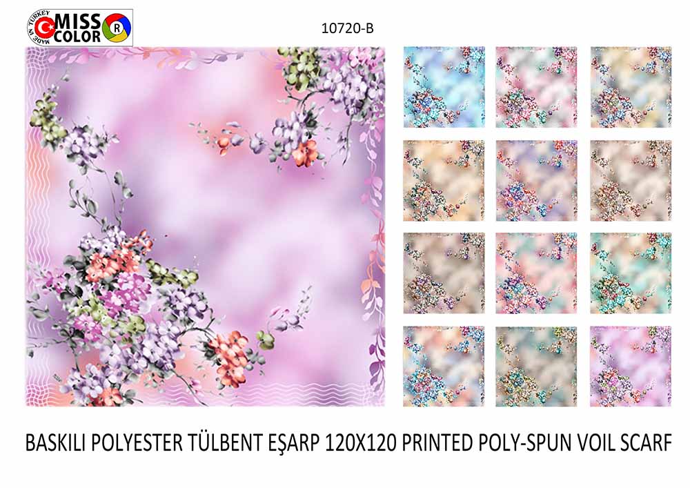 Baskılı Polyester Tülbent Eşarp 10720-B