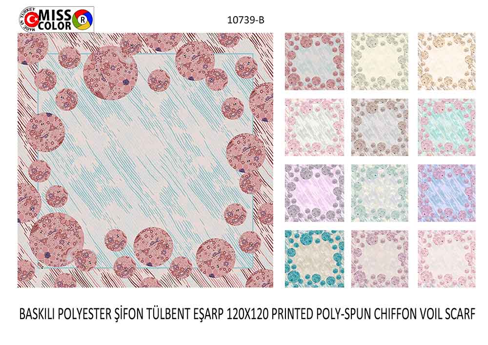 Baskılı Polyester Şifon Tülbent Eşarp 10739-B