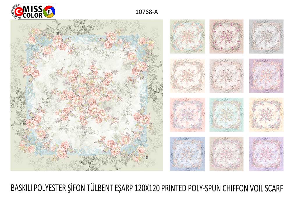 Baskılı Polyester Şifon Tülbent Eşarp 10768-A