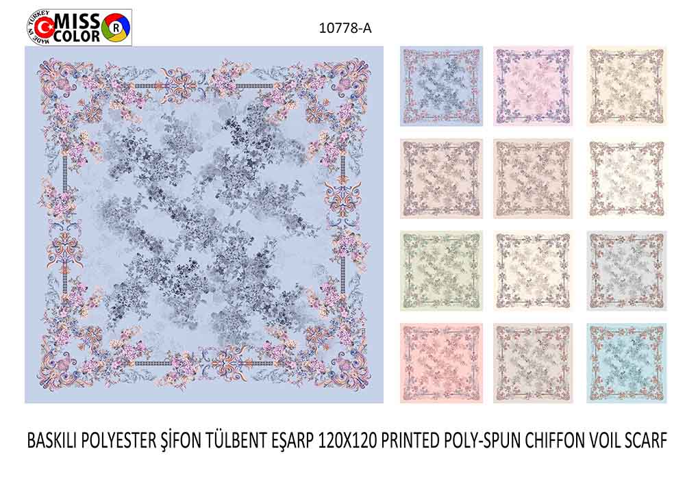 Baskılı Polyester Şifon Tülbent Eşarp 10778-A