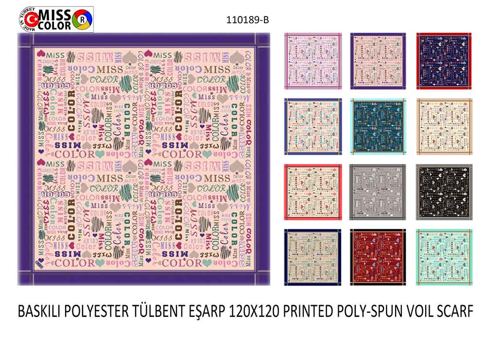 Baskılı Polyester Tülbent Eşarp 110189-B