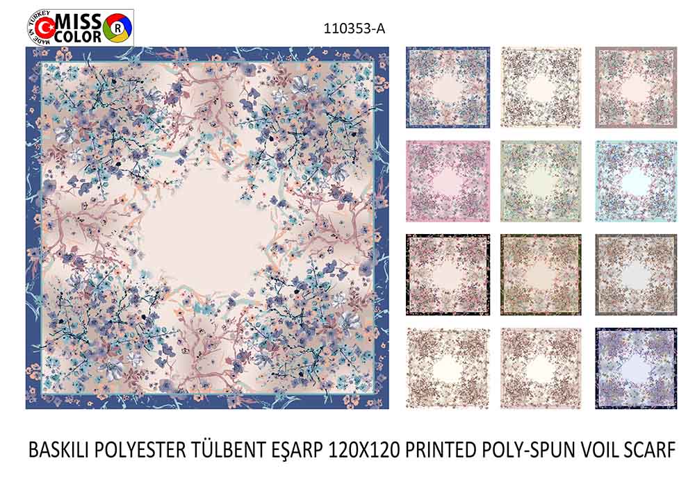 Baskılı Polyester Tülbent Eşarp 110353-A