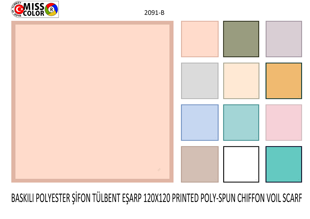 Baskılı Polyester Şifon Tülbent Eşarp 2091-B