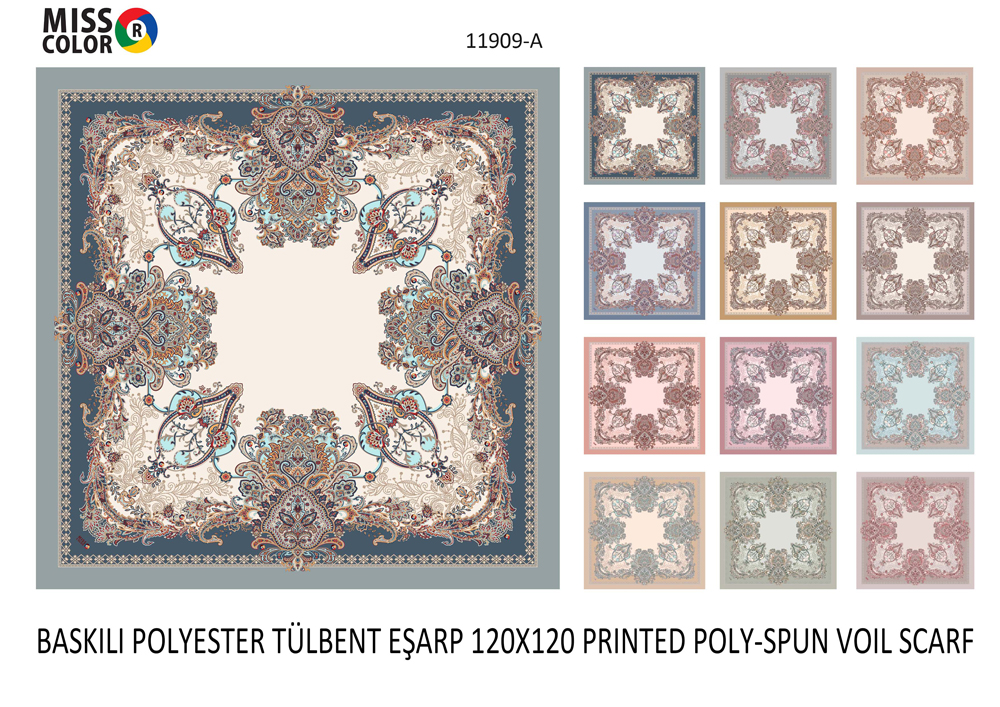 Baskılı Polyester Tülbent Eşarp 11909-A