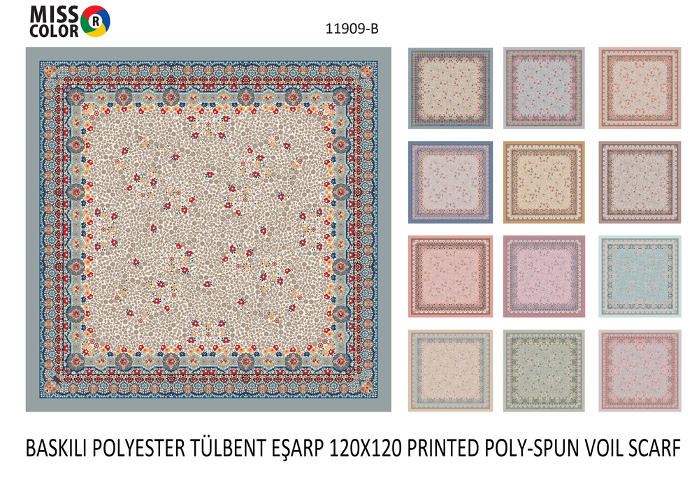 Baskılı Polyester Tülbent Eşarp 11909-B