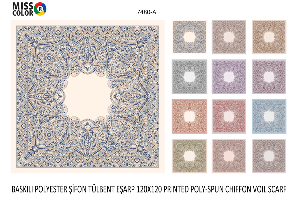  Baskılı Polyester Şifon Tülbent Eşarp 7480-aac