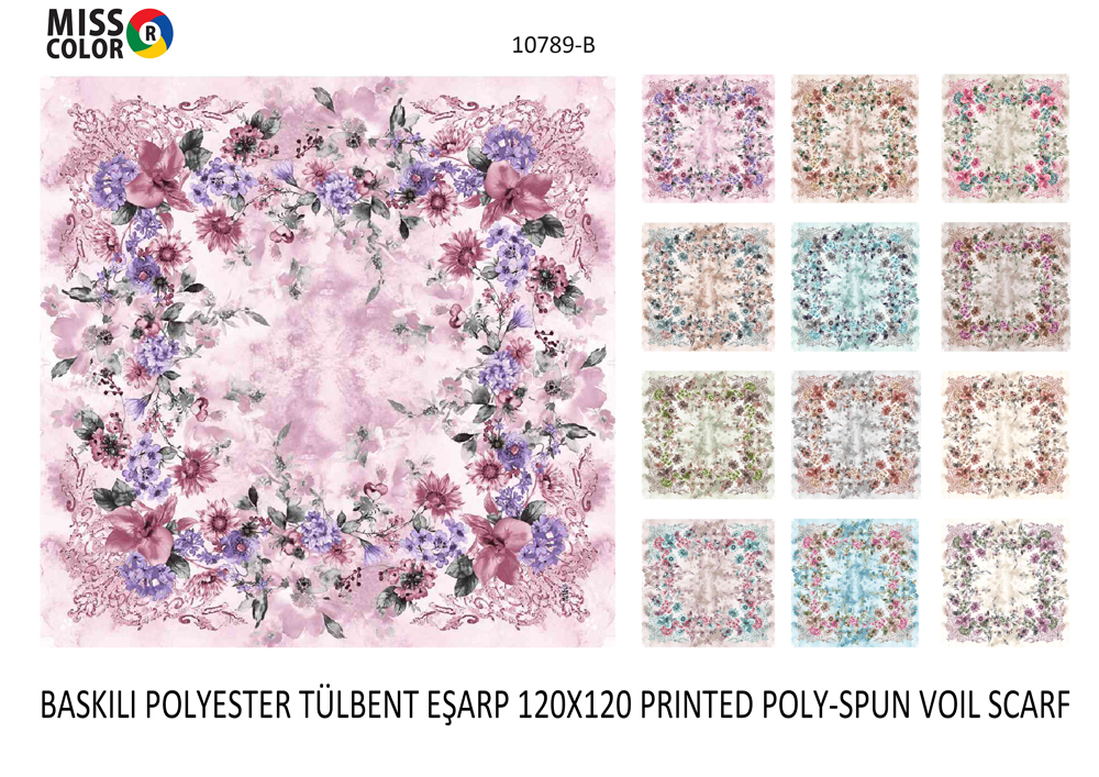 Baskılı Polyester Tülbent Eşarp 10789-B