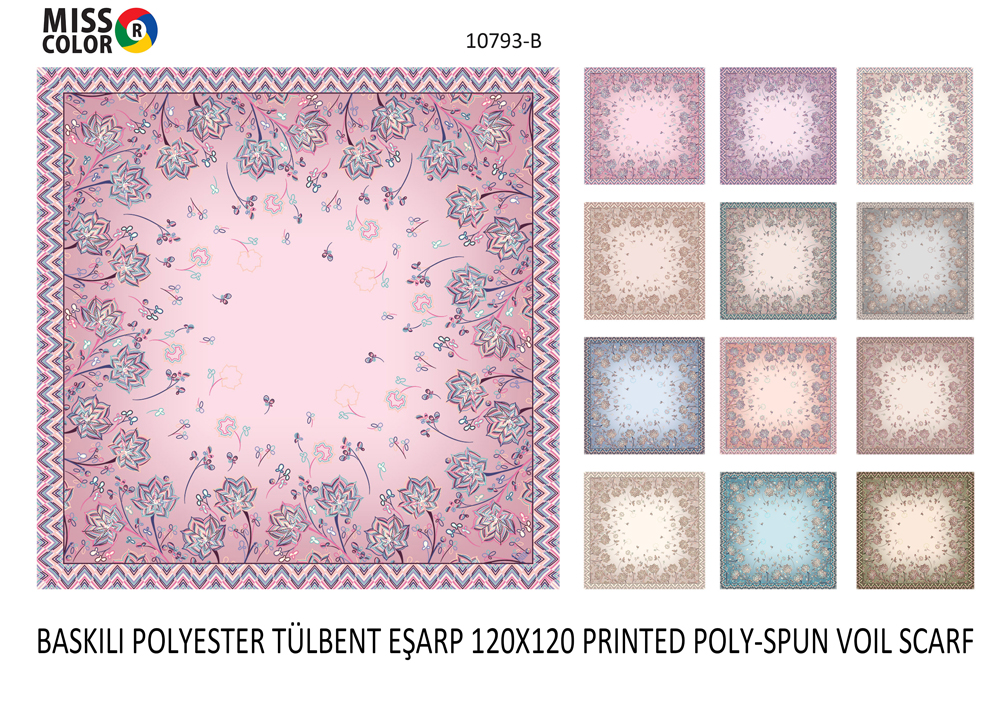 Baskılı Polyester Tülbent Eşarp 10793-B