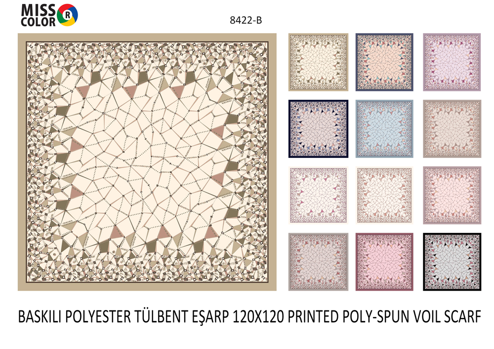 Baskılı Polyester Tülbent Eşarp 8422-B